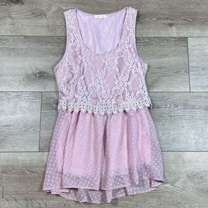 NWOT Dusty Purple Polka Dot And Lace Top